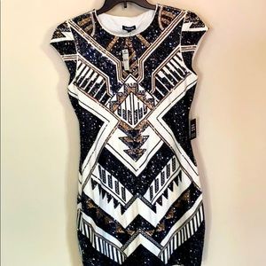 Beautiful sequin dress black, gold and white